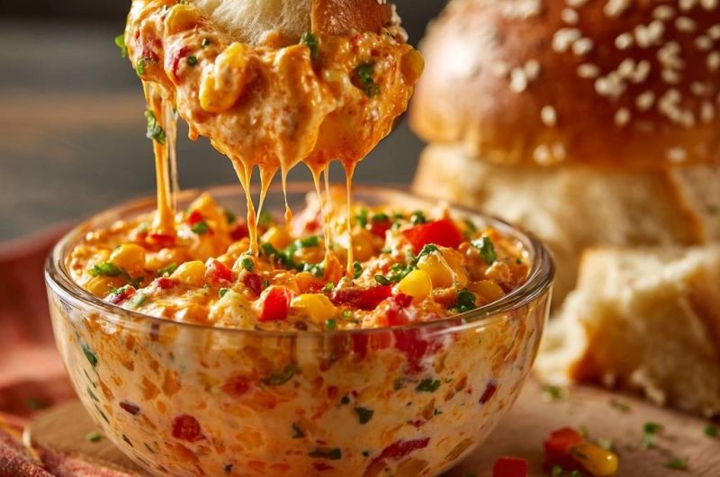 Cheesy Corn Dip with Pretzel Buns
