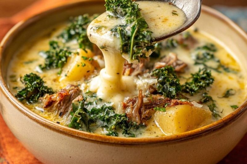 Cheesy Kale Potato Beef Soup