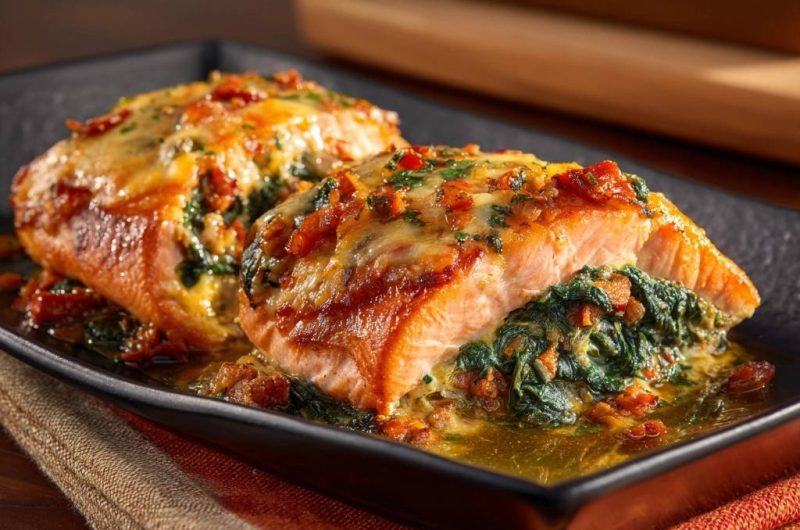 Cheesy Spinach Stuffed Salmon