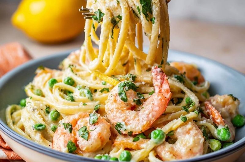 Creamy Lemon Shrimp Pasta with Peas