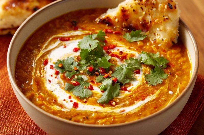 Creamy Red Lentil Dal with Garlic Naan