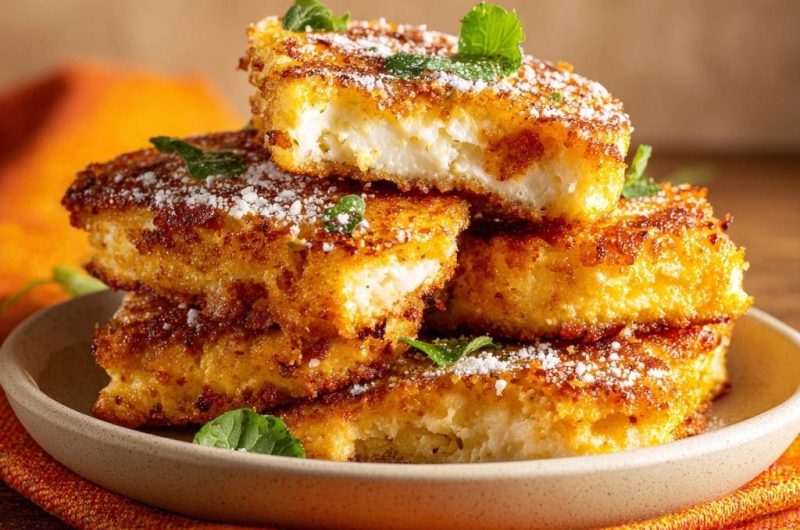 Crispy Powdered Sugar Fried Cheese Squares