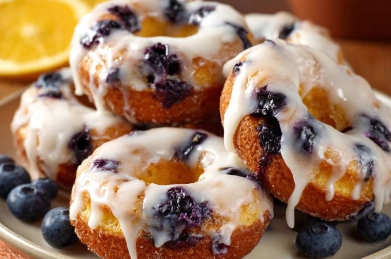 Lemon Glazed Blueberry Cake Donuts
