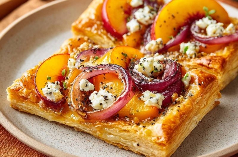 Peach Blue Cheese Puff Pastry Tart