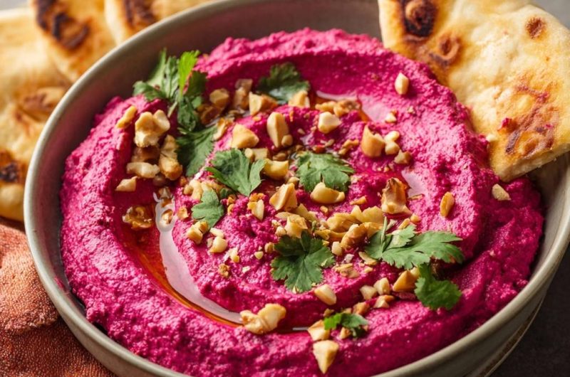 Silky Beet Hummus with Walnuts