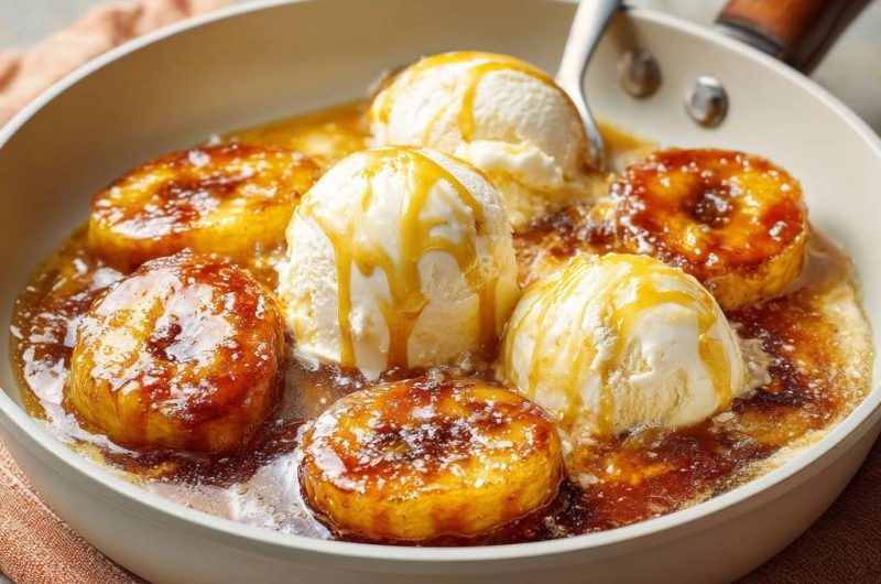 Skillet Caramelized Bananas with Ice Cream