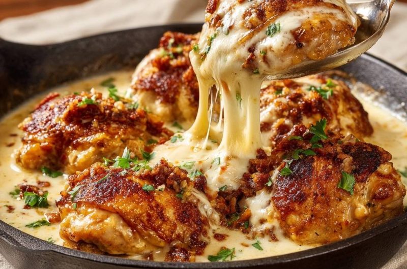 Skillet Crispy Chicken with Bacon Cream Sauce