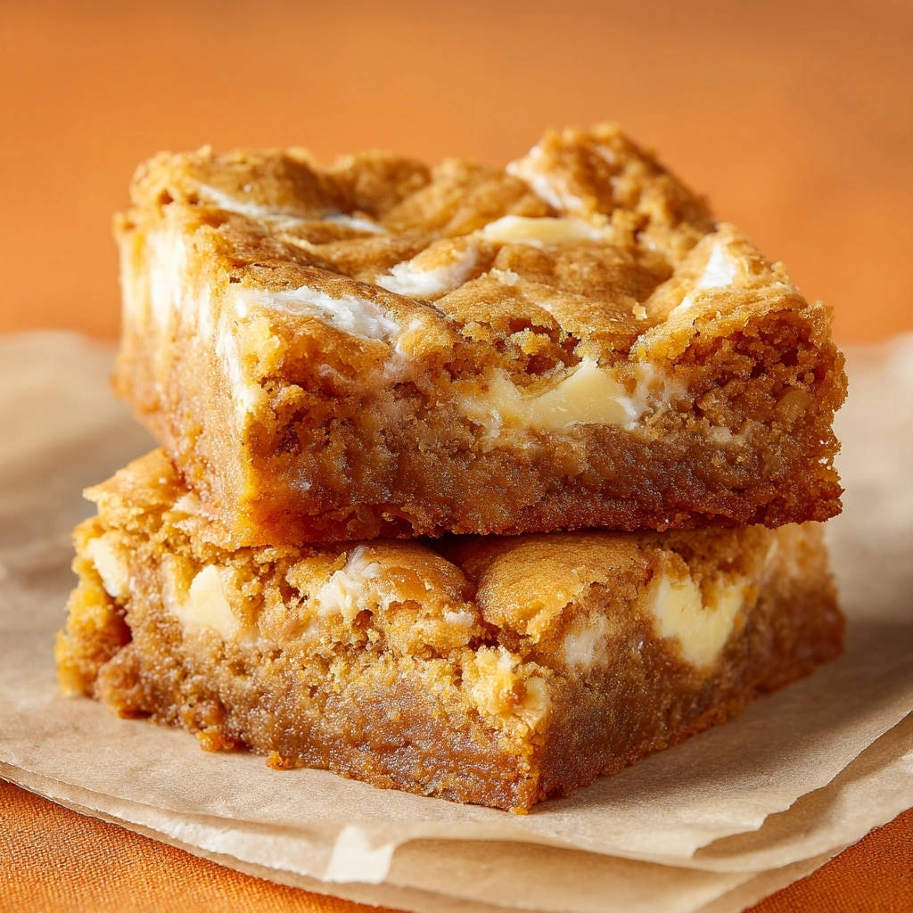 Rich brown sugar blondies stacked, showing a fudgy, chewy cross-section with swirls of cream cheese.