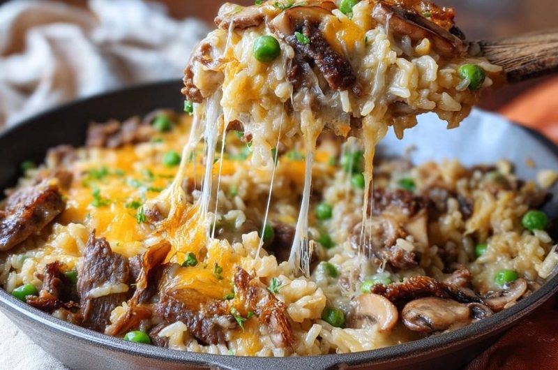 Cheesy Beef Mushroom Rice
