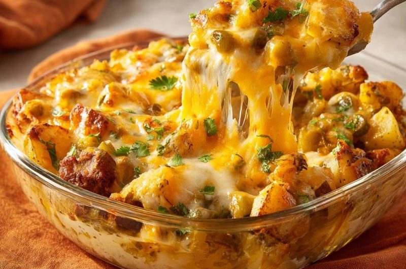 Cheesy Green Chile Chorizo Potatoes
