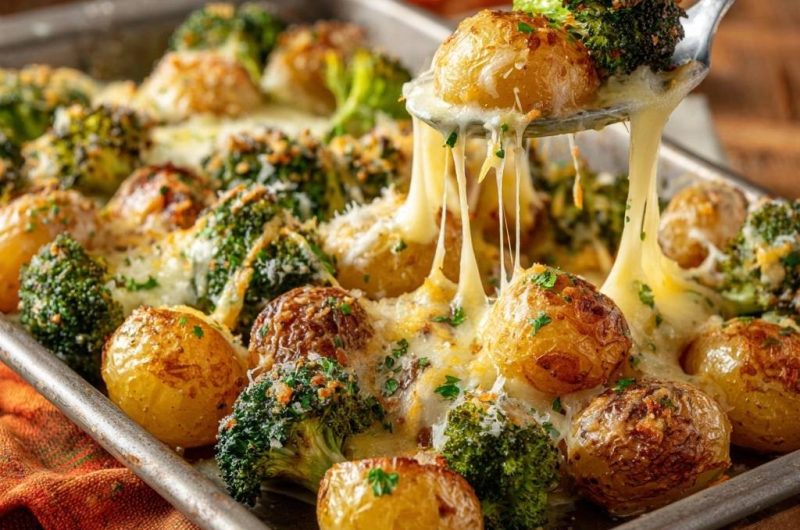 Cheesy Sheet Pan Potatoes Broccoli
