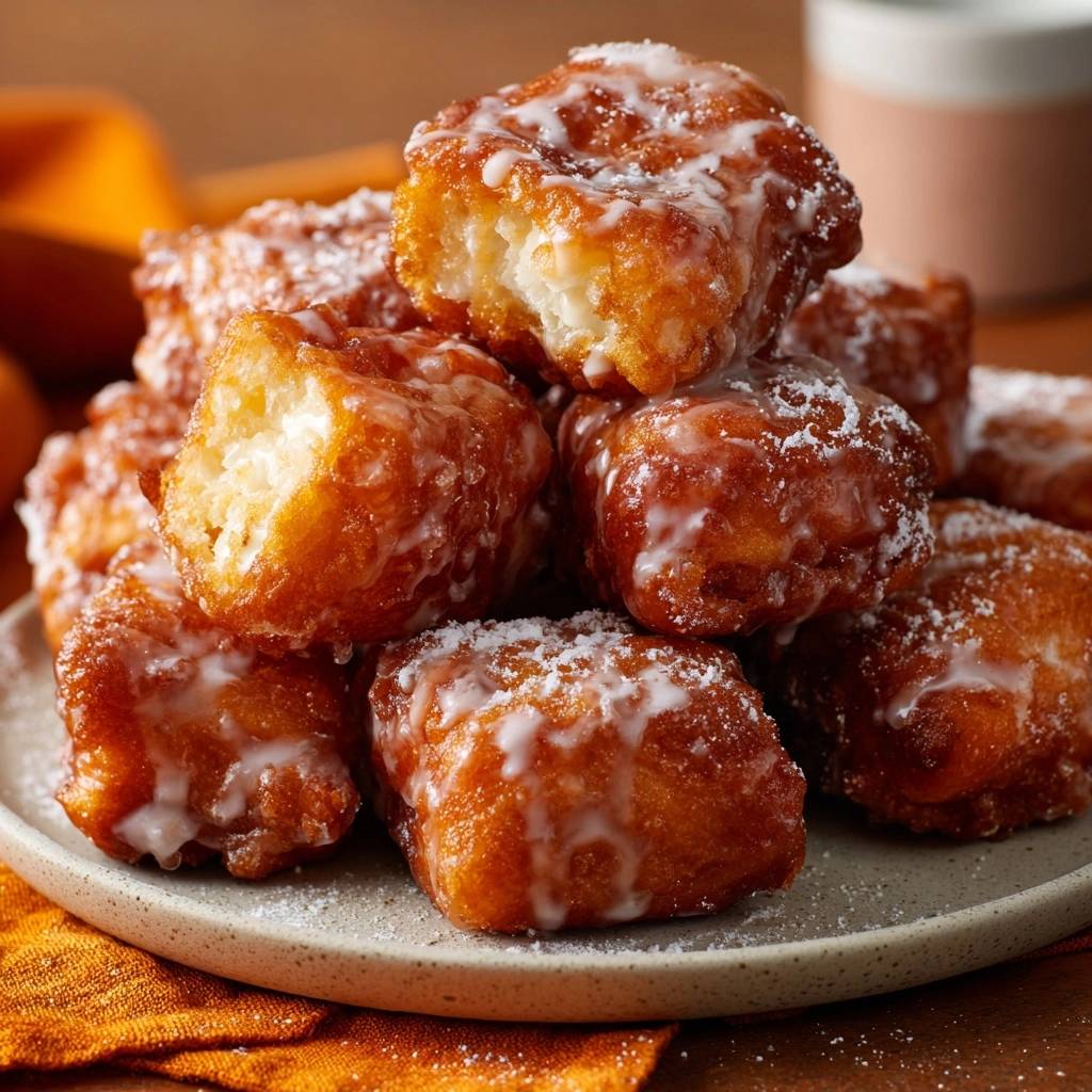 Glazed square donuts showing a close-up cross-section of their fluffy interior texture.