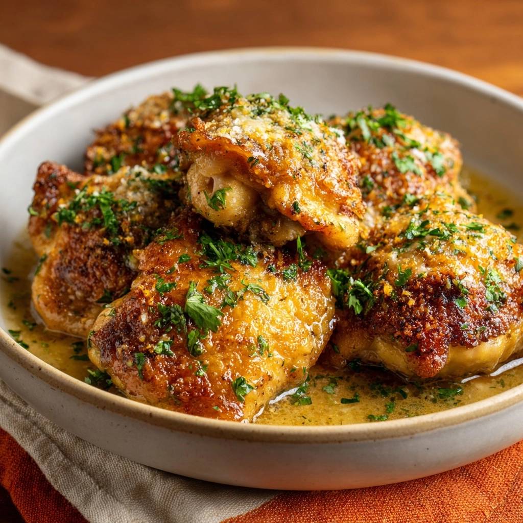 Panko-crusted honey garlic chicken served in a bowl, glistening with sauce and garnished with fresh parsley.
