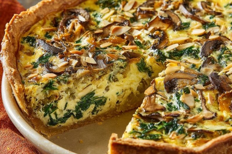 Spinach Mushroom Almond Quiche