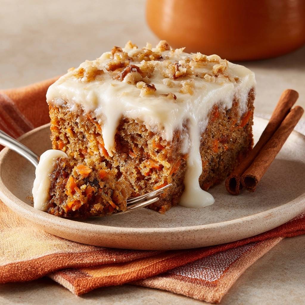 Ultimate Carrot Cake served as a single slice on a plate, showcasing its tender crumb and creamy frosting drip.