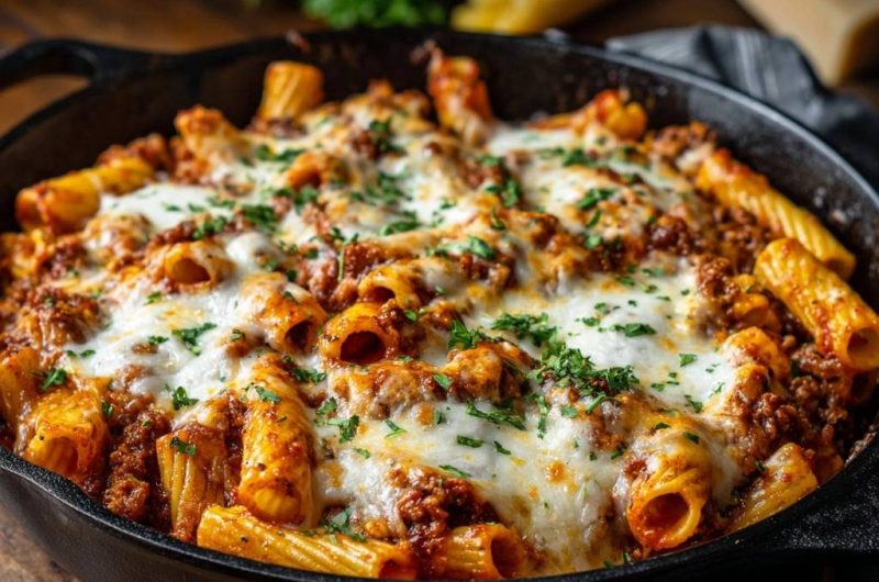 Cheesy Skillet Beef Rigatoni