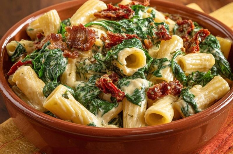 Creamy Bacon Spinach Rigatoni