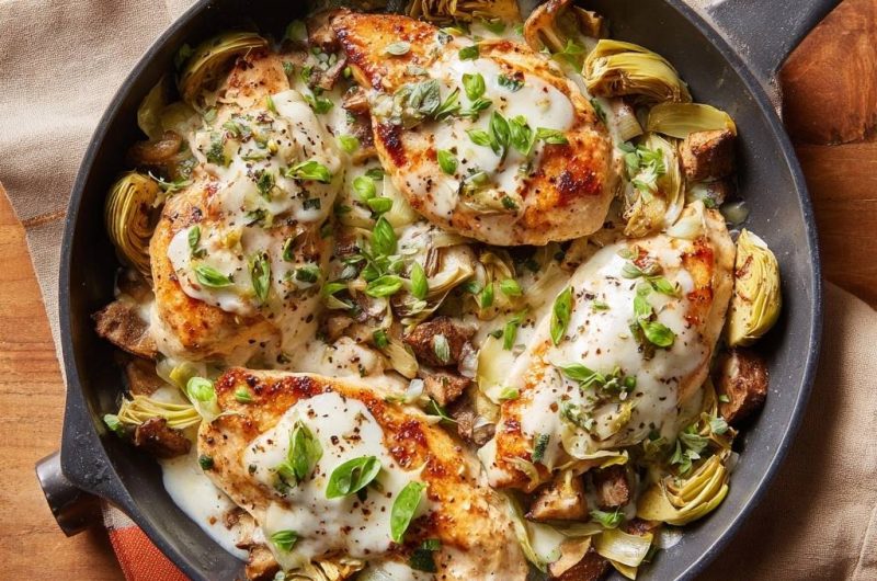 Creamy Skillet Chicken with Artichokes & Mushrooms