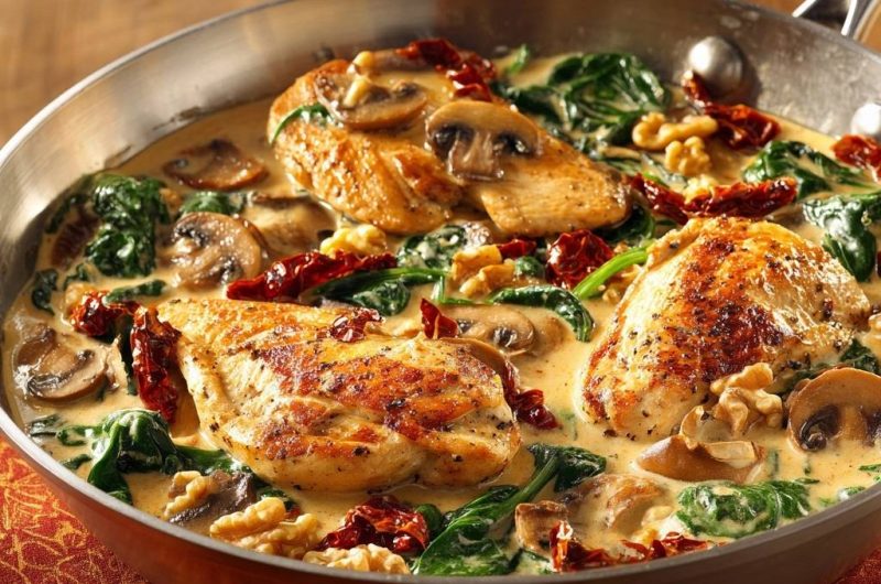 Creamy Spinach Mushroom Chicken Skillet
