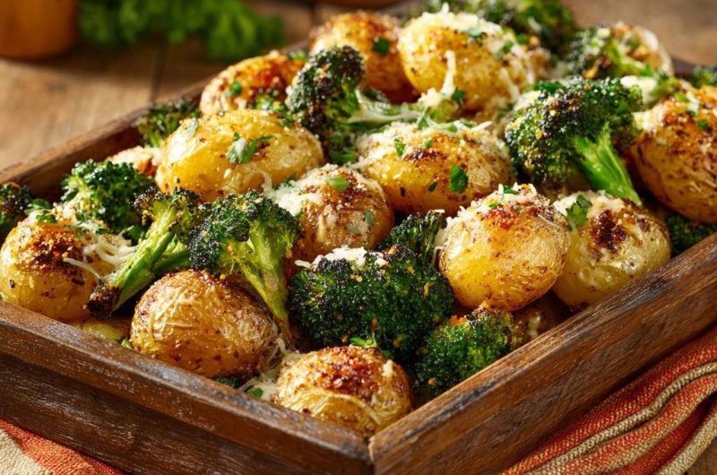 Crispy Parmesan Roasted Potatoes and Broccoli