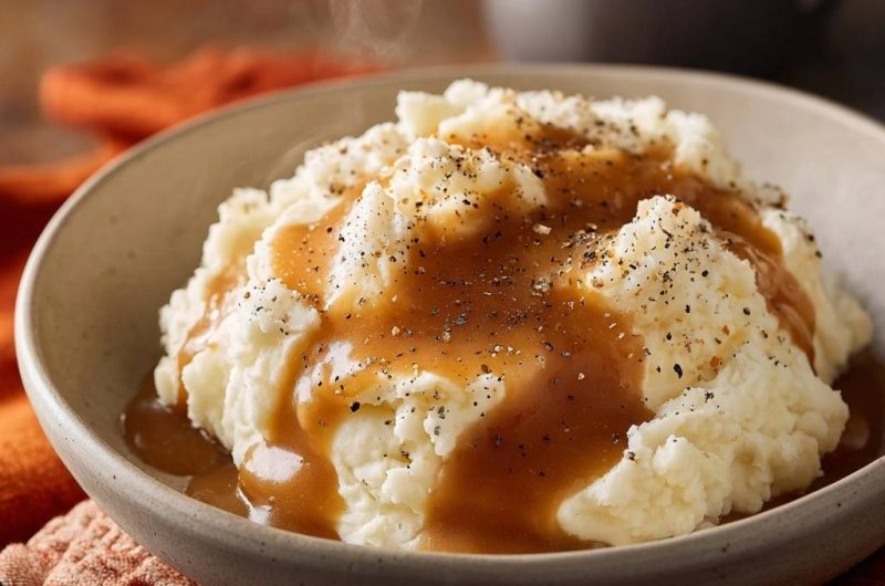 Fluffy Mashed Potatoes with Rich Gravy