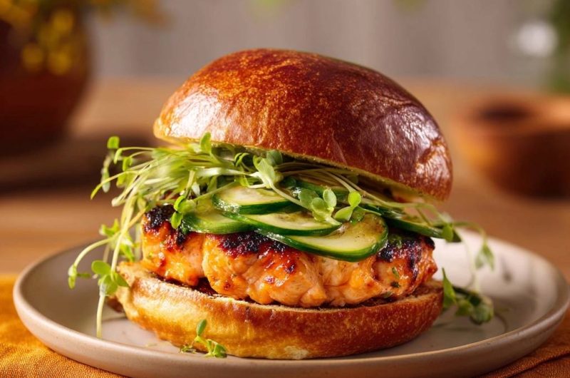 Fresh Salmon Burgers with Cucumber Crunch