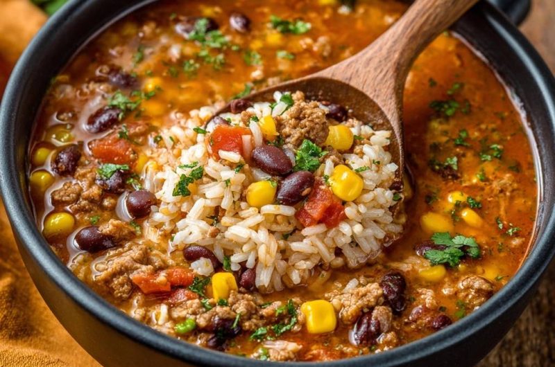 Hearty Beef Black Bean Corn Rice Soup