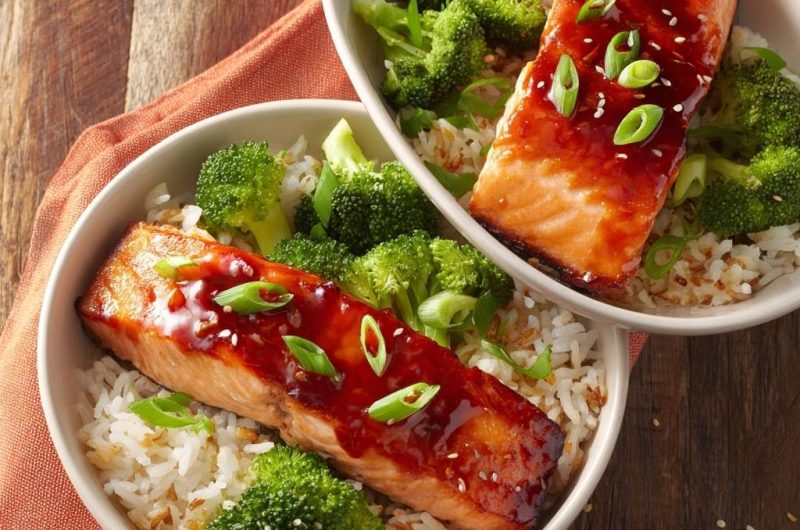 Honey Soy Glazed Salmon Rice Bowls