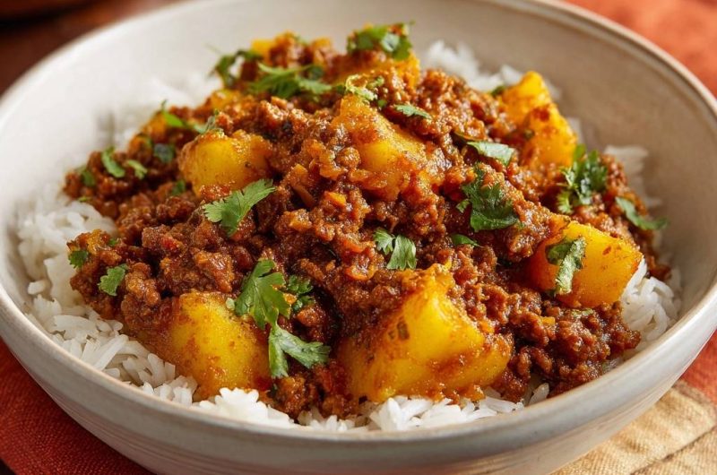 Keema Aloo Over Rice
