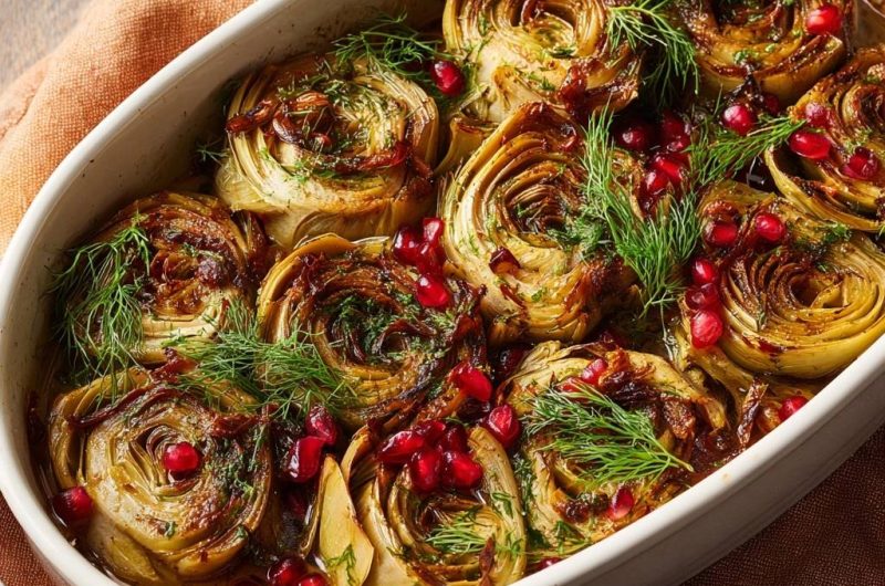 Roasted Fennel Roses with Dill and Pomegranate