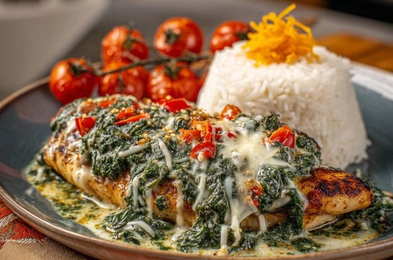 Seared Fish with Cheesy Spinach Sauce