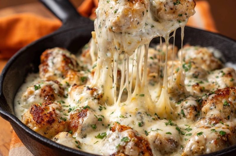 Skillet Cheesy Chicken Meatballs