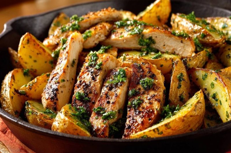 Skillet Chicken and Potato Wedges with Chimichurri