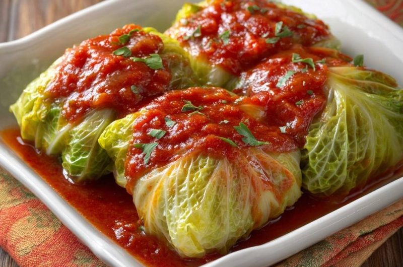 Tomato-Braised Stuffed Cabbage Rolls