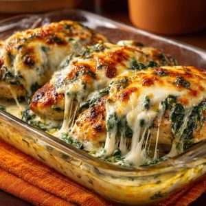 40-Minute Cheesy Spinach Chicken Bake