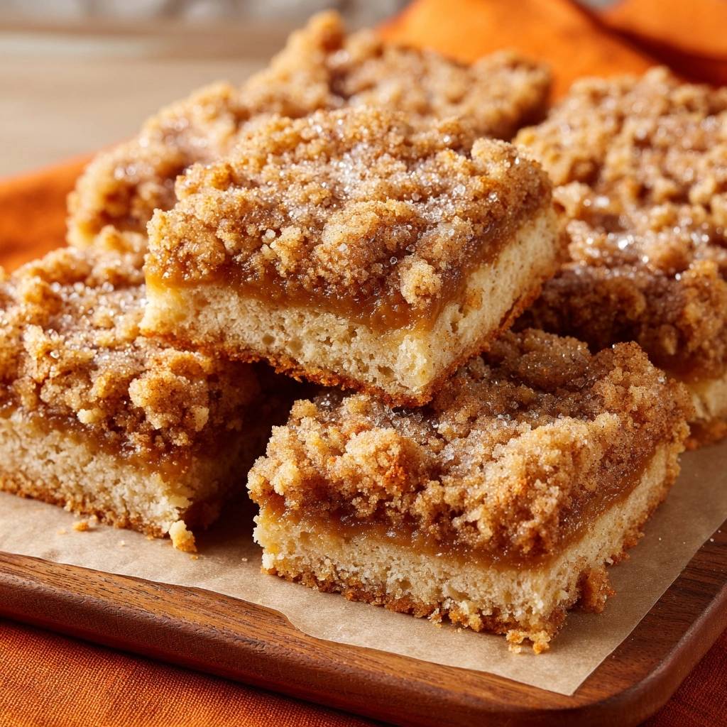 Salted apple crumble bars with a close-up cross-section showing the layers of cake, apple filling, and crumble topping.
