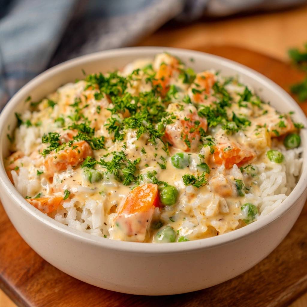Tofu sweet potato curry rice bowl, a close-up view showing the creamy curry with tender vegetables and fresh parsley garnish.