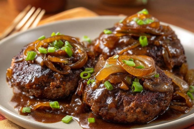 Beef Patties Smothered in Caramelized Onions