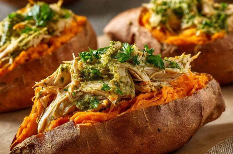 Chimichurri Chicken Stuffed Sweet Potatoes
