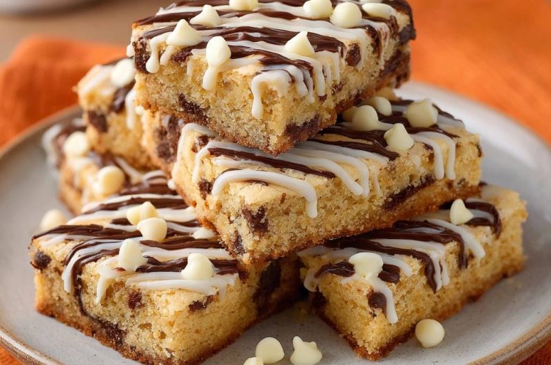 Chocolate Chip Blondies with White Drizzle