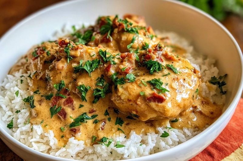 Creamy Bacon Chicken over Rice