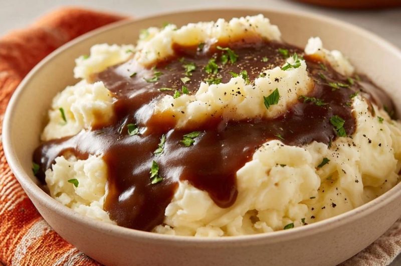 Creamy Mashed Potatoes with Rich Gravy