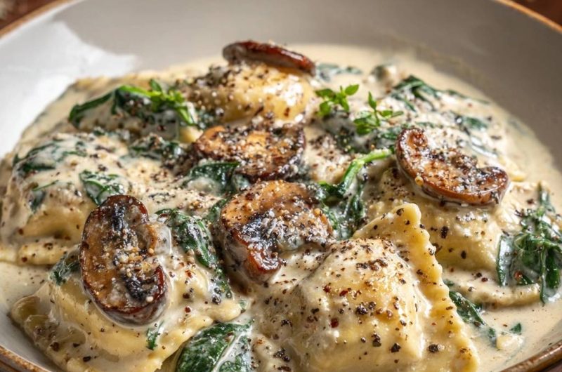 Creamy Mushroom Spinach Ravioli