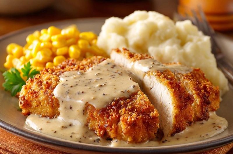 Crispy Breaded Chicken with Creamy Pepper Gravy