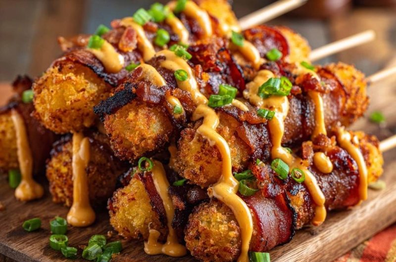 Loaded Bacon-Wrapped Tater Tot Skewers