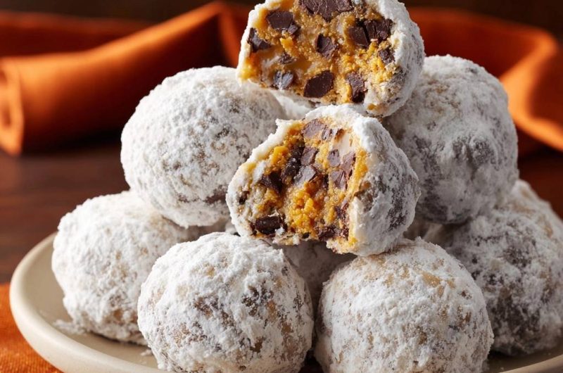 Pumpkin Chocolate Chip Pecan Snowball Cookies