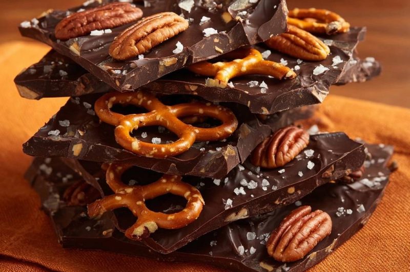 Salty Pecan Pretzel Dark Chocolate Bark
