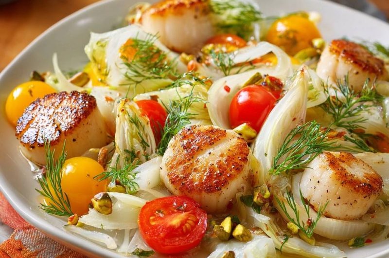 Seared Scallops with Fennel Tomato Salad