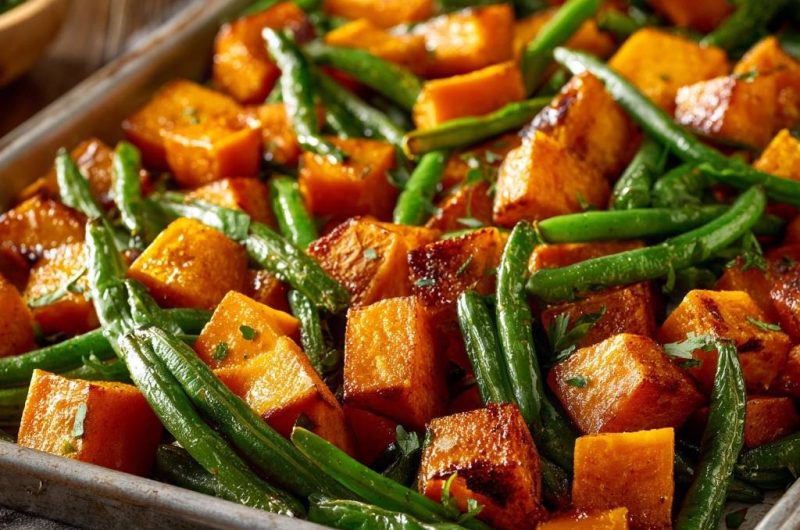 Sheet Pan Roasted Sweet Potatoes & Green Beans