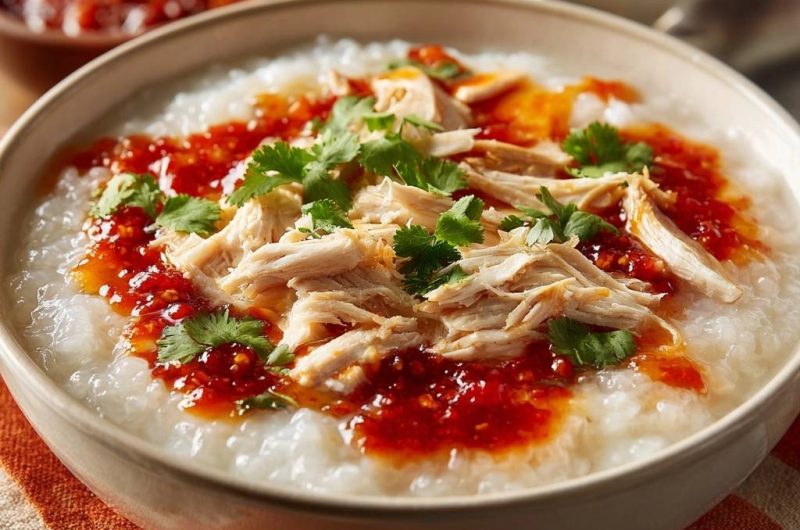 Shredded Chicken Congee with Chili Oil